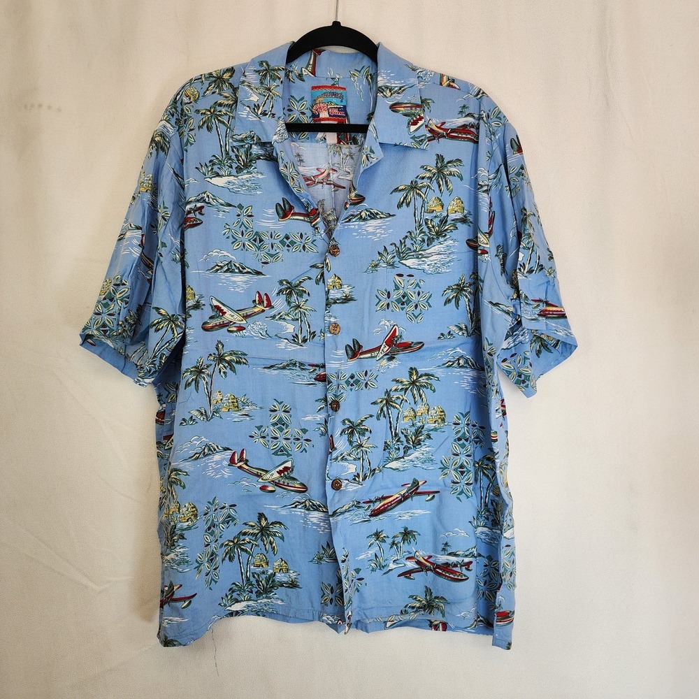Reyn Spooner x Joe Kealoha Shirt Mens XXL Hawaiian Aloha Airplane Palm Tree